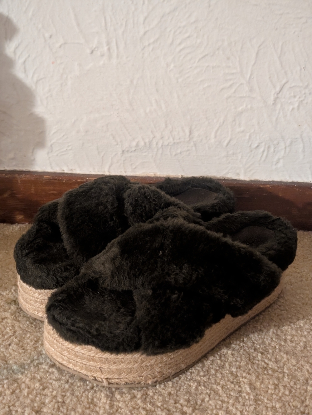 Jeffrey Campbell Black Faux Fur Platform Slide Mules